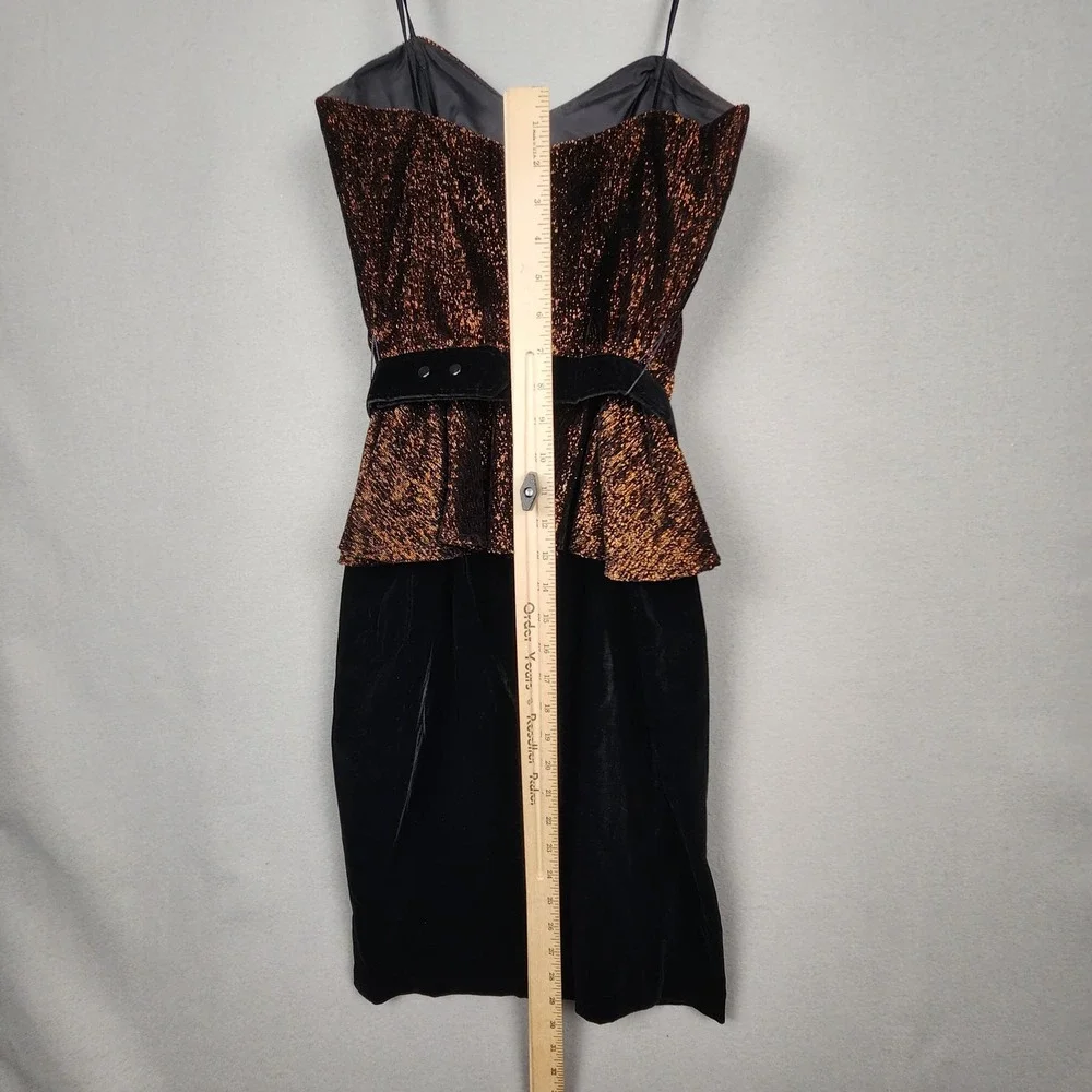 Vintage Hearts Dress Womens Small 3/4 Black Peplum‎ Velvet 2 Piece Made USA 80s - Picture 9 of 16